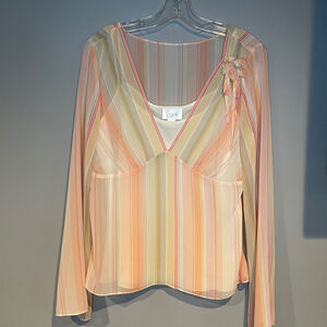 Vintage Ann Taylor Loft Long Sleeve Blouse Size 12 Summer Pastel Chic
